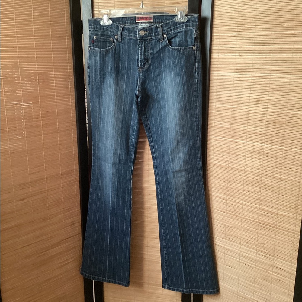 ♦️ RARE Vintage Z. CAVARICCI Blue Bootcut Jeans Sz 7 flare pinstripe Y2K